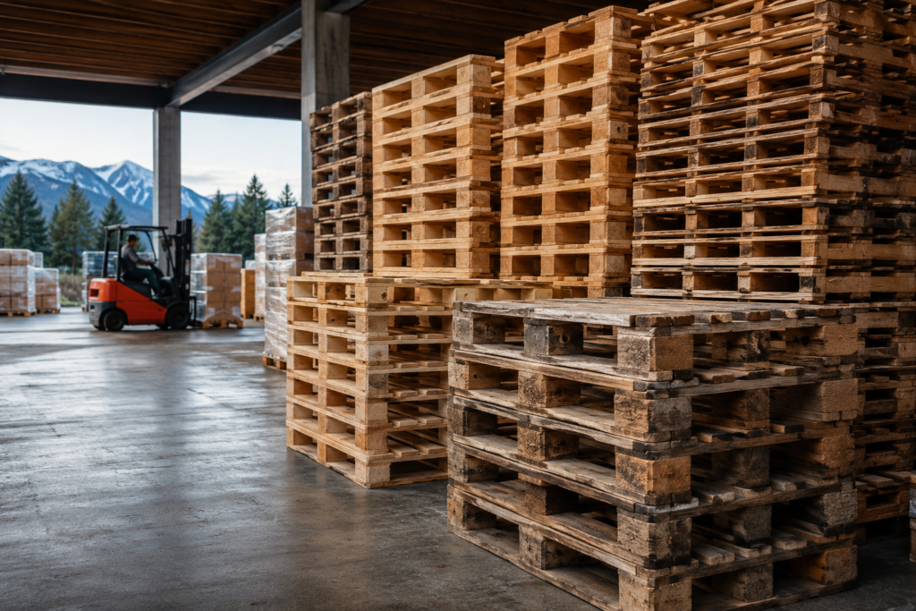 Wooden pallets used for warehouse storage and shipping